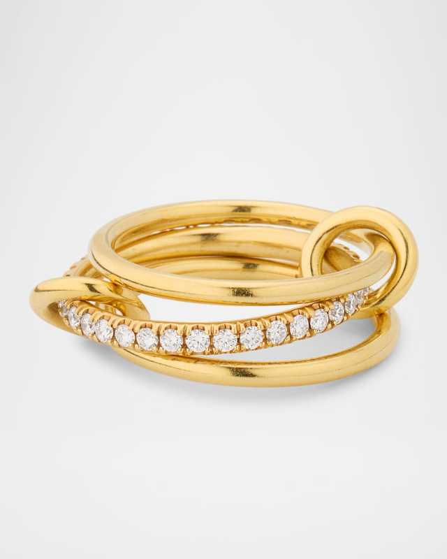 18K Yellow Gold Connected 3-Link Diamond Pave Ring